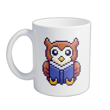 Imagem de Caneca Xícara de Café Porcelana 300ml Com Desenho Arte de Pixel Coruja