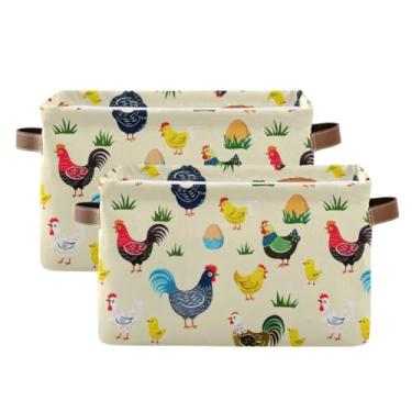 Imagem de Cestas de armazenamento de 36 cm com alças – caixa organizadora dobrável dobrável para escritório em casa, quarto, galinhas fofas, amarelas, pacote com 2