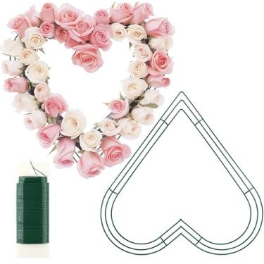 Imagem de Fovths Pacote com 2 guirlandas de coração, guirlanda de metal verde escuro de 40,6 cm, guirlanda de arame para o dia dos namorados, artesanato DIY, festa de casamento, decoração de cerimônia em casa