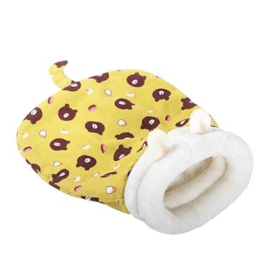 Imagem de EFDNK-HB Ninho aconchegante para animais de estimação para gatos e cães, saco de dormir para gatos, outono e inverno, com travesseiro, camas fofas de pelúcia macia e gatinho (B amarelo)