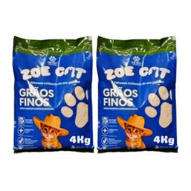Imagem de Areia Biodegradável para Gatos Zoe Cat 100% Mandioca Ultra-Aglutinante Vegana 4kg Kit com 2 Unidades