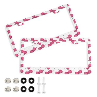 Imagem de SEHANY Lindas molduras de placa de licença de laço rosa, moldura de placa de carro de alumínio à prova de ferrugem com orifícios elípticos e parafusos serve para veículos padrão dos EUA tamanho