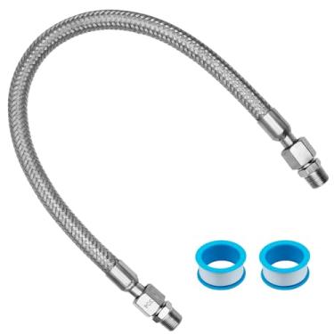 Imagem de Mangueira jumper compressor, tubo macho NPT de 3/20.3 cm, comprimento de 50.8 cm, 398.9 °C, 450 PSI, mangueira de metal de aço inoxidável de rotação livre, com conectores acessórios em ambos os lados