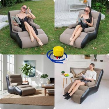 Imagem de Sofá Inflável Espreguiçadeira Portátil com Braços e Apoio Espaçoso Con