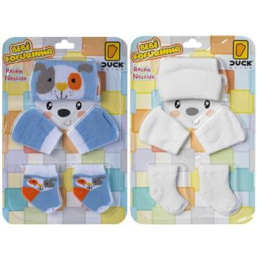Imagem de 2 Kit Bebê Meias Touca Luvas Recém Nascido Menino Saída Maternidade - 