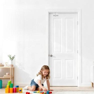 Imagem de Fechadura superior de porta de segurança infantil, fechaduras superiores de metal ajustável à prova de crianças para portas interiores e exteriores e francesas, trave e destrave de ambos os lados para