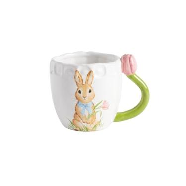 Imagem de Mud Pie Caneca de coelho da Páscoa em grés com alça de tulipa rosa
