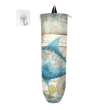 Imagem de Prancha de peixe do oceano vintage dispensador de saco de compras na parede, organizador de sacolas de supermercado, organizador de armazenamento de cozinha, 1 pacote