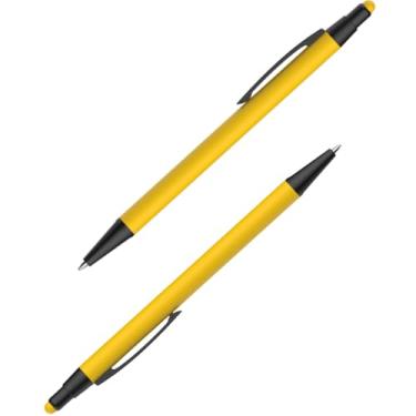 Imagem de Caneta Esferográfica em Metal Emborrachada com Ponta Touch, Escrita Azul, Média, Ambidestro, Cilíndrico (Kit 2 Amarelo)