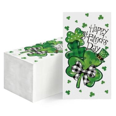 Imagem de Horaldaily 100 guardanapos decorativos de papel descartáveis para convidados do dia de São Patrício, chapéu de trevo verde, toalha de mão para festa, almoço, jantar, cozinha, banheiro, decoração