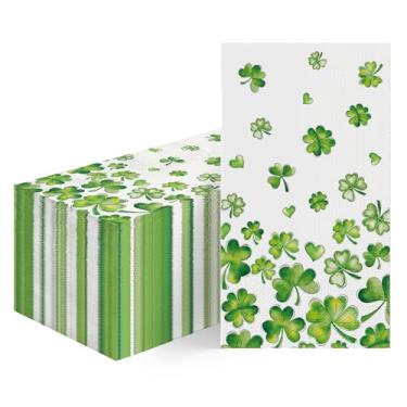 Imagem de Horaldaily 100 guardanapos de papel descartáveis para convidados do dia de São Patrício, toalha de mão de coração de trevo em aquarela para festa, almoço, jantar, cozinha, decoração de banheiro