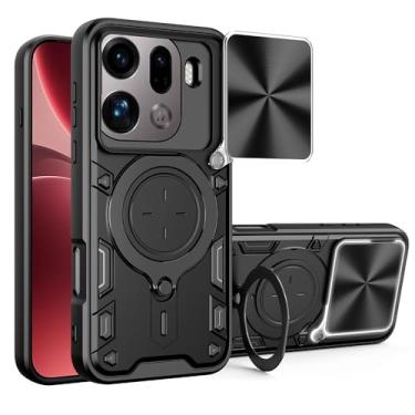 Imagem de CNPUTAO Capa para Oppo Find X9 Pro 5G com janela deslizante para câmera, suporte, material TC+TPC, capa de telefone de camada dupla antiarranhões à prova de choque, preta