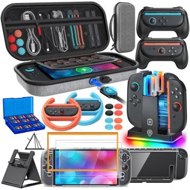 Imagem de Switch 2 Accessories, [Charge Inside]Case Bundle for Nintendo Switch 2 2025 Console, FYOUNG 23 IN 1 Kit:Carrying Case,Controller Charger,Protective Shell,Grip for Joycon, Steering Wheel (Grey)