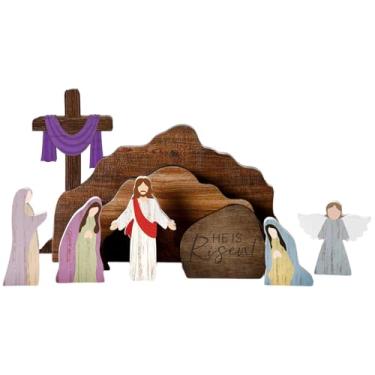 Imagem de Conjunto de presépio de , ornamentos rústicos de decoração religiosa, conjunto de presépio interno | para mesa, casa, igreja, família, noite, Páscoa, quintal interno