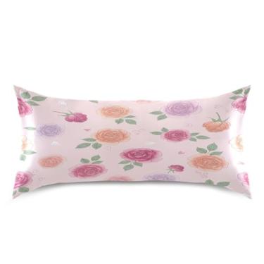 Imagem de Blueangle Fronha de cetim refrescante para cabelo e pele, capa de almofada de rosas, tamanho king 50,8 x 101,6 cm com fecho de envelope (696)