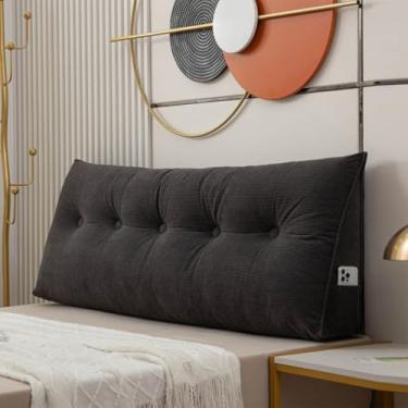 Imagem de CYTJHMD Almofadas de cabeceira de cama de solteiro grande para cama de dormitório para cabeceira, almofada de sofá-cama para descanso, beliche com capa destacável, preta, 200 x 20 x 50 cm