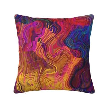 Imagem de Dujunex Capas de almofada com ondas caóticas arco-íris roxo fúcsia rosa vermelho fronhas verdes capa de almofada quadrada para decoração de casa macia cama sofá carro sala de estar 18x18 polegadas