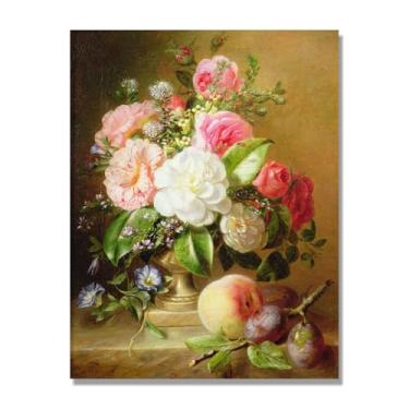 Imagem de NHLDZYH Quadro para cozinha - ainda vida vintage de flores - natureza morta em tela - decoração de parede romântica e acolhedora. B48. 80 x 105 cm Apenas tela