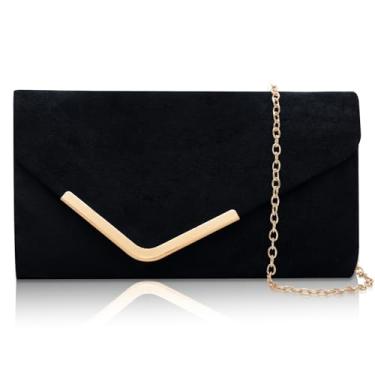 Imagem de Larcenciel Bolsas de mão para mulheres, envelope de lantejoulas brilhantes bolsa de noite com corrente, bolsa moderna brilhante para festa de formatura, Camurça preta
