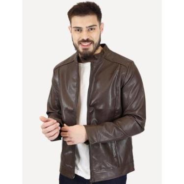 Imagem de Jaqueta Victory Eagle Masculina PU Leather Recortes Marrom-Masculino