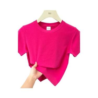 Imagem de Camiseta Casual De Verão plus Size Com Manga Curta Sexy Sólida Tendênc