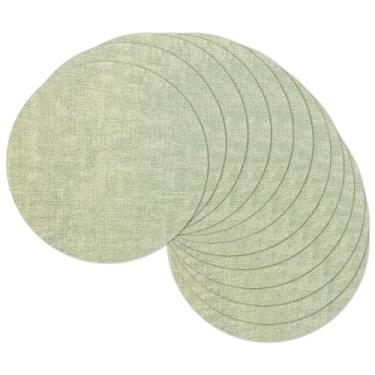 Imagem de Jogo americano redondo de 33 cm, conjunto de 12, tapetes de mesa reversíveis de couro sintético resistente ao calor, 100% à prova d'água, à prova de óleo, limpável, para uso interno (12, verde claro)