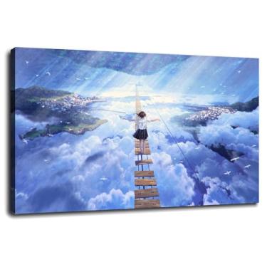 Imagem de Anime Girls Impressão em Tela Ponte Paisagem Poster Arte de Parede Para Casa 1 Peça Decorações Com Emoldurado 45,7 cm x 30,5 cm