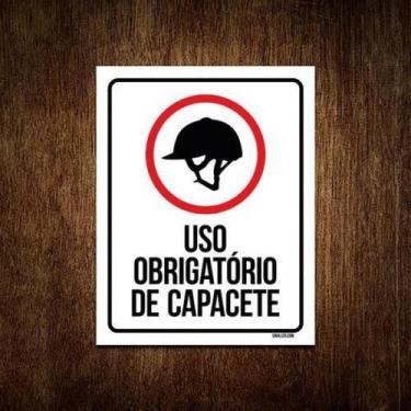 Imagem de Kit 3 Placas Sinalização - Uso Obrigatório De Capacete - Sinalizo.Com