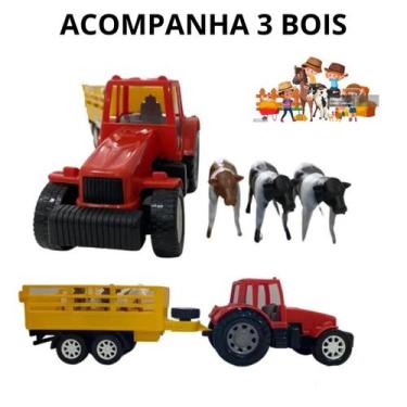 Imagem de Trator de Brinquedo Fazendinha com Carretinha Animais Rural - Salve Fa