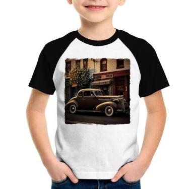 Imagem de Camiseta Raglan Infantil Carro antigo na cidade - Foca na Moda, Branco