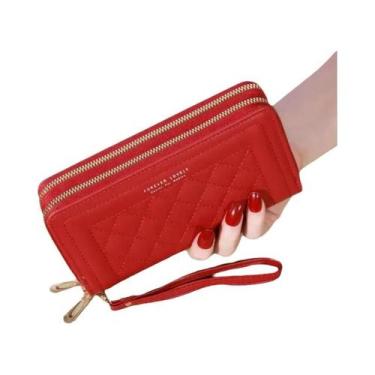 Imagem de Carteira Feminina Longa Com Franjas, Dupla Zíper, Clutch De Couro PU, 