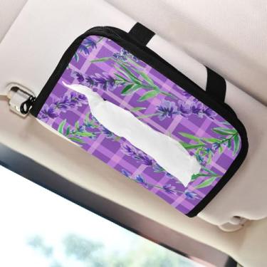 Imagem de SEHANY Porta-lenços de papel de carro lavanda roxa, caixa de lenços para carro, viseira solar, porta-guardanapos retangular, dispensador de máscara de carro, caixa de lenços de papel para automóvel