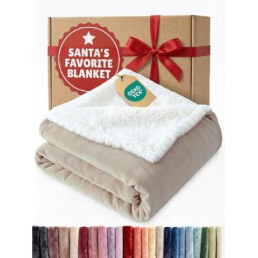 Imagem de Cobertor de lã sherpa - Cobertor de lã de ovelha reversível - Super macio dupla face para cama, sofá, sofá - grosso, quente e pelúcia - Roupa de cama luxuosa para o inverno - creme, 127 x 152 cm