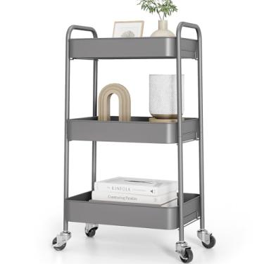 Imagem de TOOLF Carrinho de rodinhas de metal de 3 camadas com rodas, carrinho organizador utilitário de armazenamento para cozinha, banheiro, escritório, itens essenciais para bebês e maquiagem - Rodízios