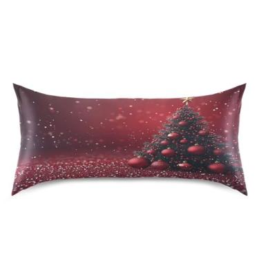 Imagem de Blueangle Fronha de cetim com bolas vermelhas de Natal para cabelo e pele, fronha de seda, tamanho king (50,8 x 101,6 cm) - Capas de almofada de cetim refrescantes com fecho de envelope (473)