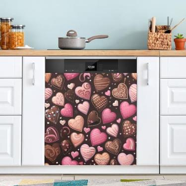 Imagem de ATTX Capa magnética para lava-louças coração chocolate | Adesivo decorativo de eletrodomésticos de 58 x 66 cm para armários domésticos e eletrodomésticos #96