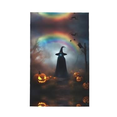Imagem de XLLingL Rainbow Halloween Ghost Witch Hat Spiders Print Waffle Toalhas de cozinha, panos de prato de microfibra, para decoração e limpeza de cozinha - 1 peça