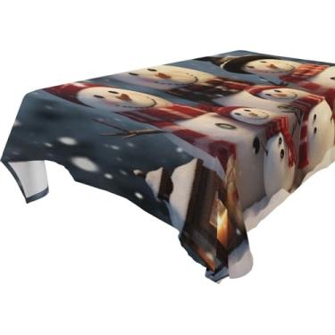 Imagem de Blueangle Toalha de mesa de boneco de neve de Natal – Toalha de mesa retangular de poliéster impermeável e resistente a manchas para ambientes internos e externos, 152 x 274 cm (825)