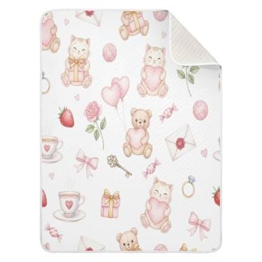 Imagem de Wassud Cobertor de bebê fofo de gatos ursos para meninos e meninas, macio e recém-nascido, cobertor aconchegante de algodão essencial para berçário, viagem, berço, carrinho de bebê 76 x 101 cm