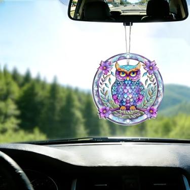 Imagem de Acrílico colorido, apanhador de sol, decoração de janela suspensa de coruja, arte de parede de arco-íris, para sala de estar, quarto, varanda, interior e exterior, jardim, enfeites de Natal 19 x 19 cm