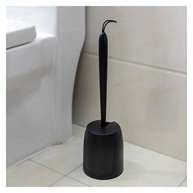 Imagem de Escova de vaso sanitário, suporte de escova de vaso sanitário, conjunto de escova de vaso sanitário, cerdas macias com corda, suporte de escova de limpeza de vaso sanitário para parede (branco) (preto