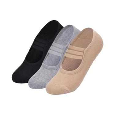 Imagem de Meias De Yoga, Pilates E Dança Femininas Antiderrapantes, 3 Pares, Res