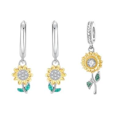 Imagem de Conjunto De Joias Finas De Anel, Brincos E Pingente De Girassol Dourad