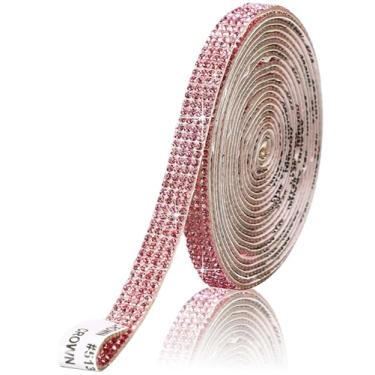 Imagem de Fita autoadesiva de cristal strass diamante 0,9 cm de largura, multifuncional, faça você mesmo, decorativa, pedras preciosas, artesanato, fita, glitter, rosa claro