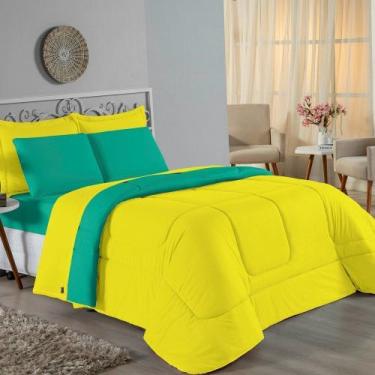 Imagem de Kit Edredom Dupla Face + Jogo de Lençol Casal Nobre 7 peças Malha 100%