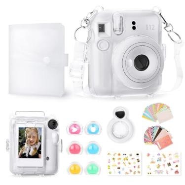 Imagem de Rieibi Acessórios para Fujifilm Instax 12, o pacote de presente inclui capa transparente com alça, mini álbum de fotos, espelho de selfie, adesivos DIY, filtro de cor (sem câmera) - branco