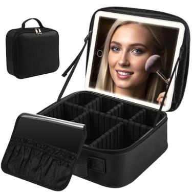 Imagem de Maleta de Maquiagem, Organizador de Maquiagem com Espelho de LED, Bolsa de Maquiagem com Espelho 3 Luz LED de 3 Cores, Maleta Maquiagem, Bolsa de Cosméticos de Viagem para Mulheres