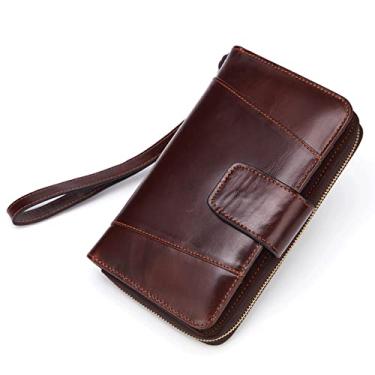 Imagem de LUYILA Bolsa de mão masculina longa de couro clutch bolsa carteira carteira passaporte negócios coldre para celular suporte de cartão de crédito (cor: marrom, tamanho: 18 * 4 * 10,5 cm)