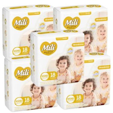 Imagem de Fralda Descartável Mili Love & Care 5 Pacotes c/ 18 (total: 90 fraldas