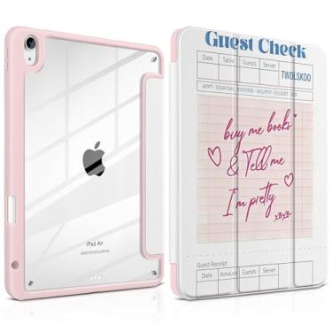 Imagem de TWOLSKOO Capa para iPad Air de 11 polegadas (M3 2025 / M2 2024), parte traseira de acrílico transparente com amortecedor de TPU, suporte de lápis, suporte de três dobras, hibernar/despertar automático
